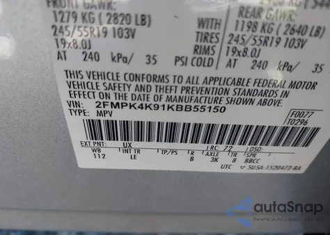 2019 Ford Edge Titanium from USA, damaged, VIN 2FMPK4K91KBB55150